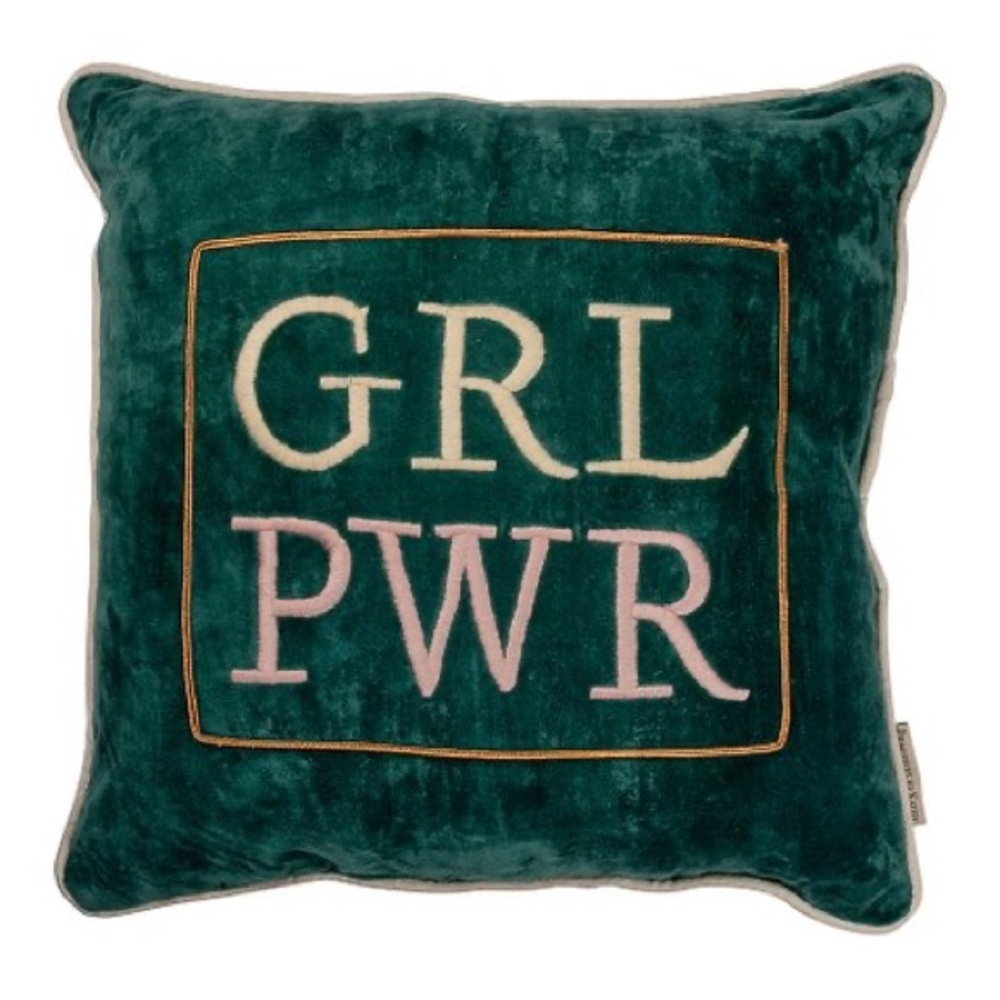 NEW! Green 'GRL PWR' Velvet Throw Pillow